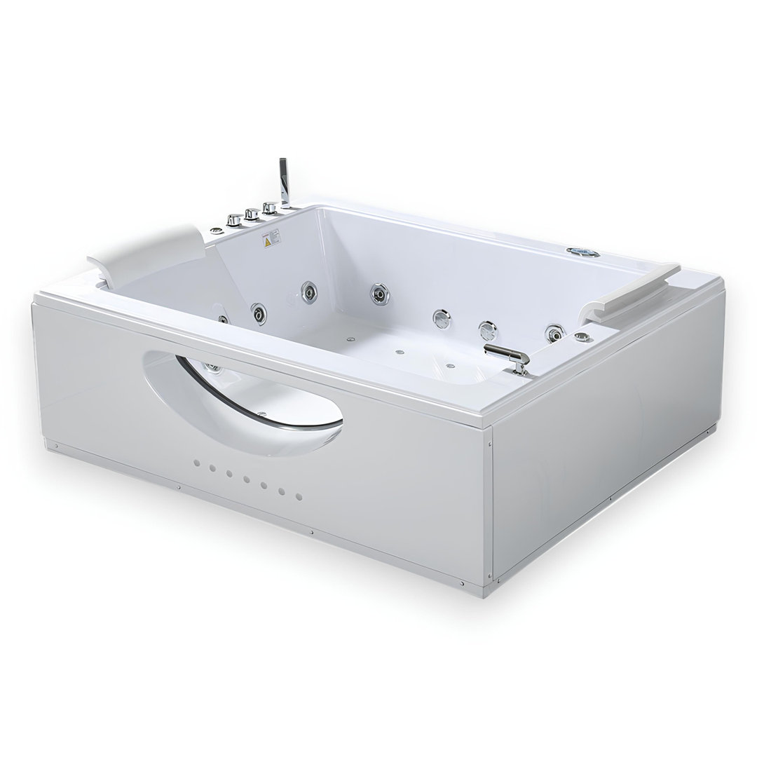 BALI 70" x 58" 2-Person Whirlpool Bathtub with Dual Pump, Chromotherapy & Glass Front Panel Simba USA Inc