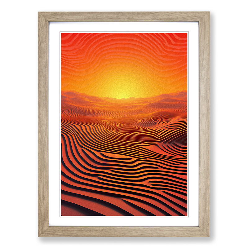 Sunset Op No.2 - Single Picture Frame Print on Wood, 64cm H x 46cm W x 2cm D, Oak