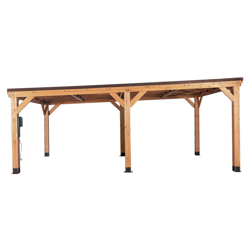 Abri de jardin extérieur en bois de cèdre 20 pi x 12 pi avec toit en pente en acier galvanisé robuste et PowerPort Backport Discovery Kingsport