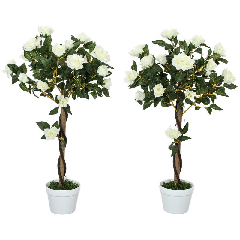 90cm Faux Rose Tree Plant in Pot, White