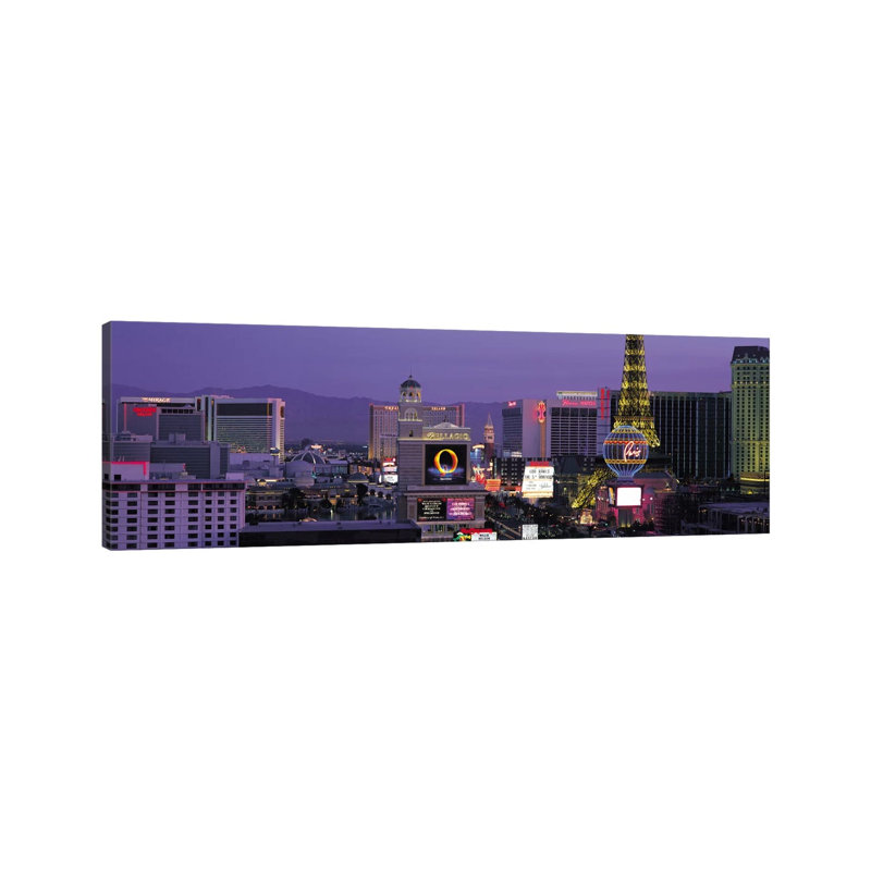 Las Vegas Skyline Cityscape (Night) - Wrapped Canvas Panoramic Print, 30.48 cm H x 91.44 cm W x 3.175 cm D