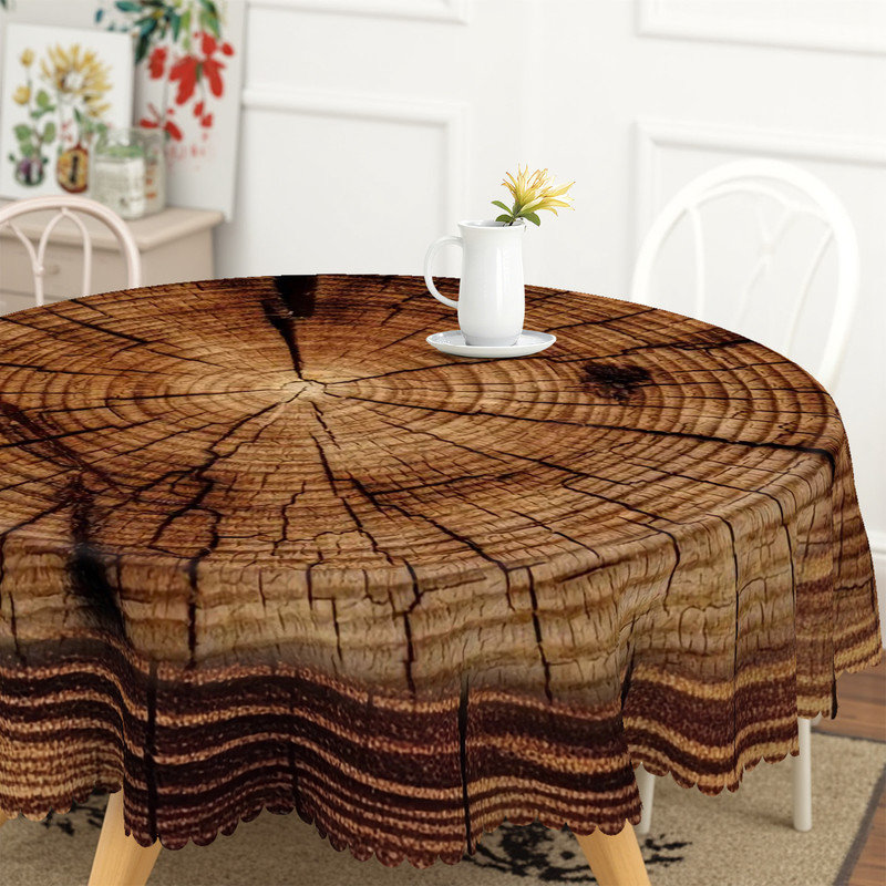 Machine-washable polyester tablecloth with woodgrain pattern design