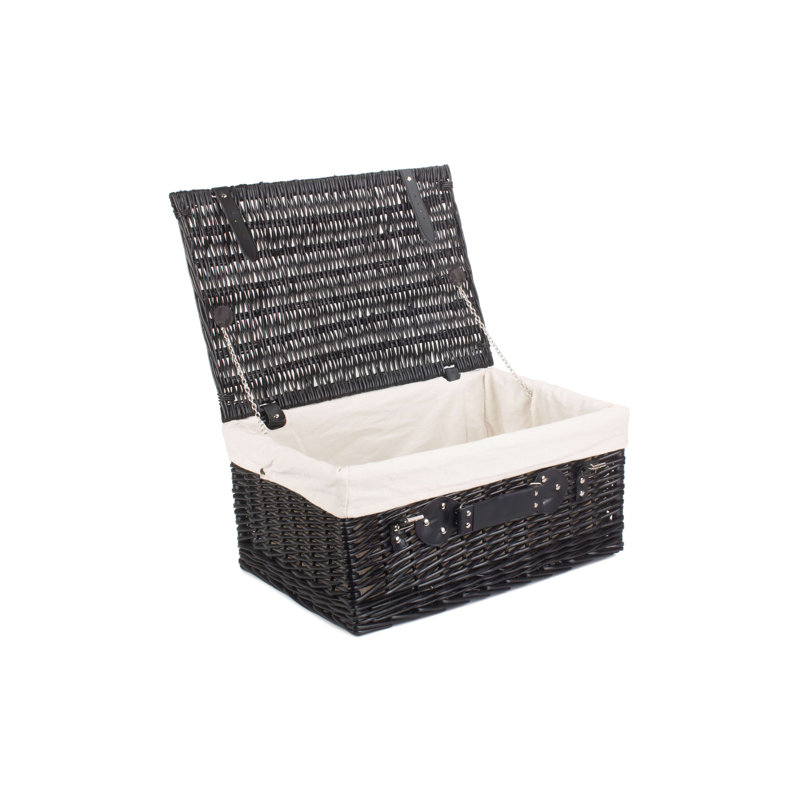 Wicker Hamper Basket with Lining, Black/White, 25cm H x 51cm W x 35cm D