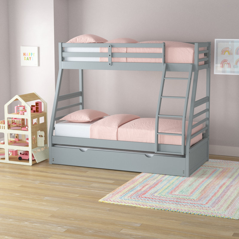 Kleckner Solid Wood Twin Over Full Bunk Bed and Trundle, Light Gray