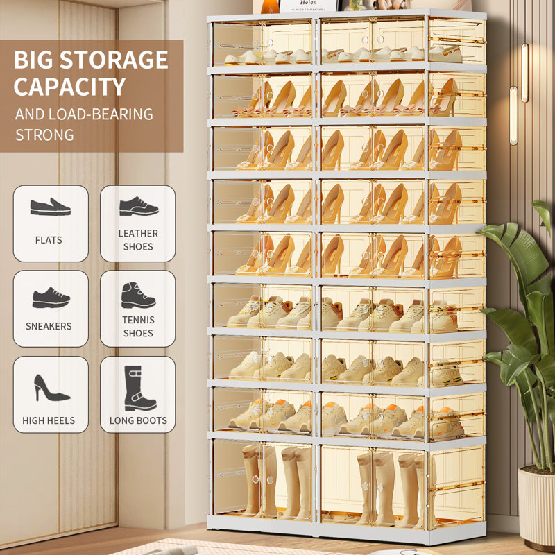 9Tiers 18-36 Pairs Plastic Stackable Shoe Storage Cabinet For Entryway Easy Assembly, White