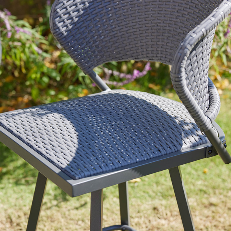 5-Piece Outdoor Bistro Set with Round Bar Table and Wicker Padded Swivel Bar Chairs, Gray/Gray