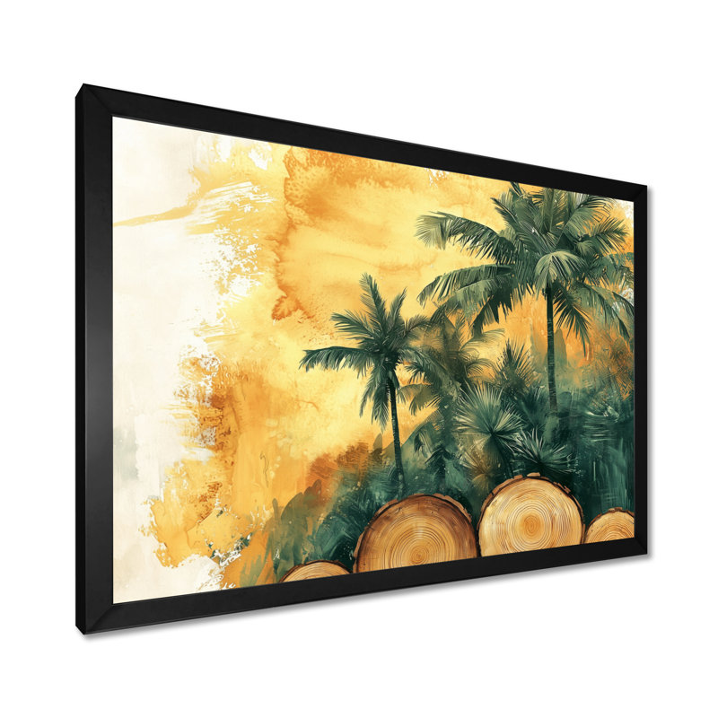 «Condace Emerald Palm Trees On Golden Tropical Forest I», art mural sur palmiers et palmiers, H 30 po x l 40 po