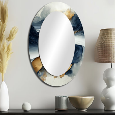 Moonlight Beach I - Grand miroir mural ovale sur métal