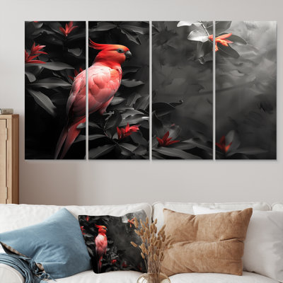 Red Black Garden Of Eden Birds - Bird Wall Art Print Set