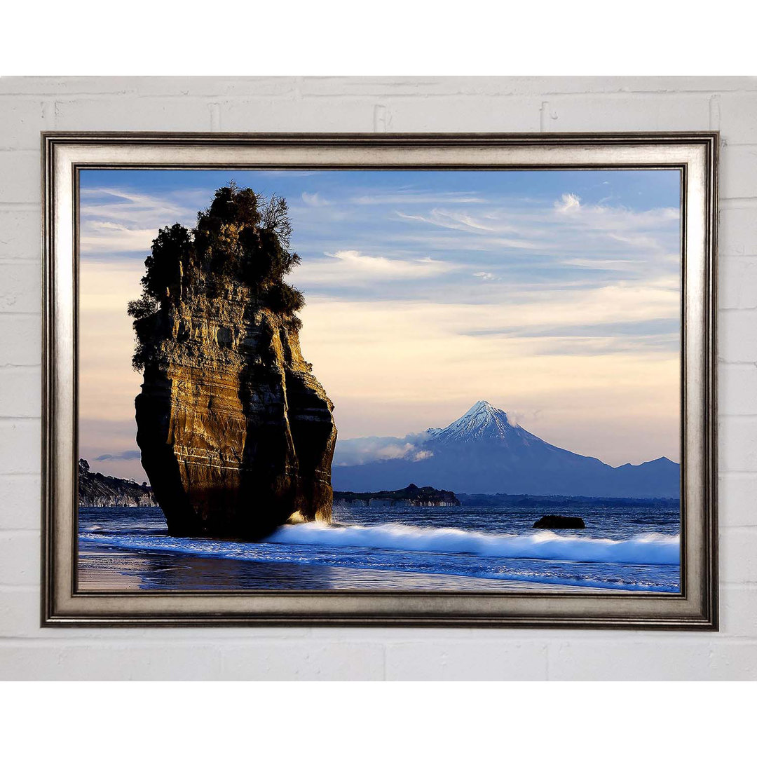 Neuseeland Strand Mount Taranaki Ansicht Gerahmter Druck Wandkunst