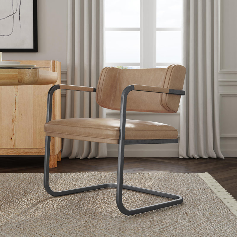 Chaise en cuir Fonda, Brun clair et noir