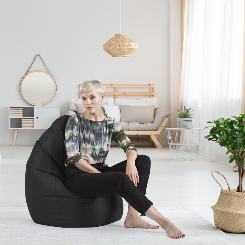 Brava Standard Bean Bag Chair & Lounger, Black 100% Polyester