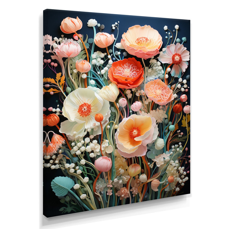 «Blossoming Spring Flowers - Wildflowers», reproduction d'art murale, H 20 po x l 12 po x P 1 po, Toile tendue