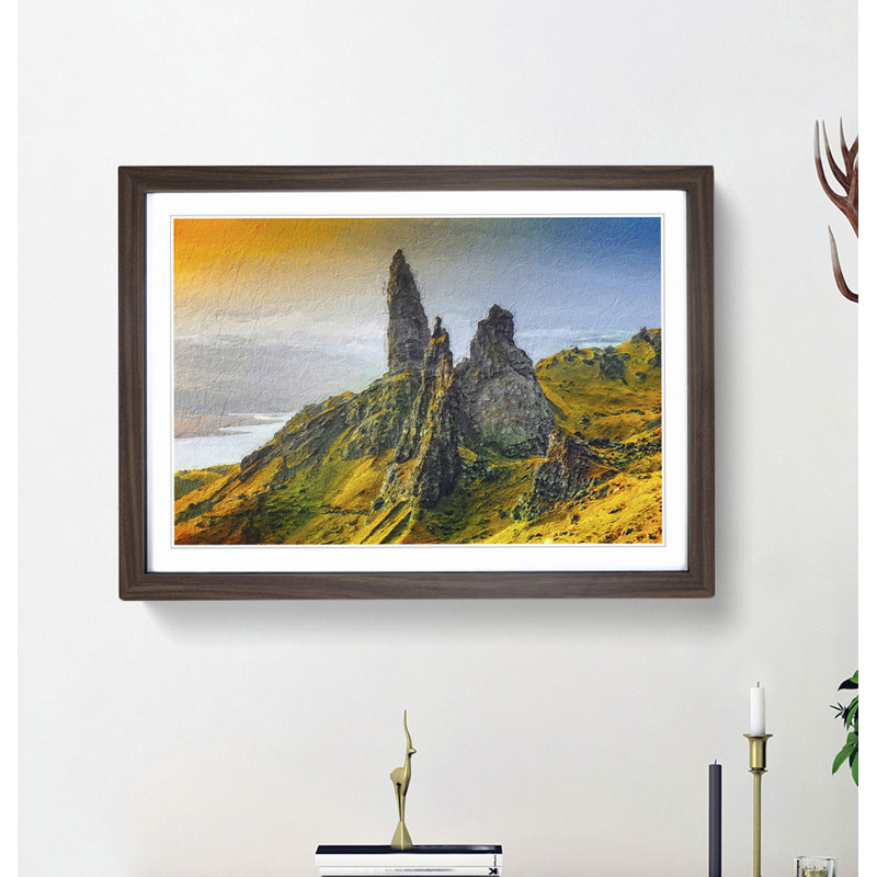 The Old Man of Storr in the Isle of Skye Scotland - Picture Frame Painting Print, 27cm H x 36cm W x 2cm D, Walnut Framed
