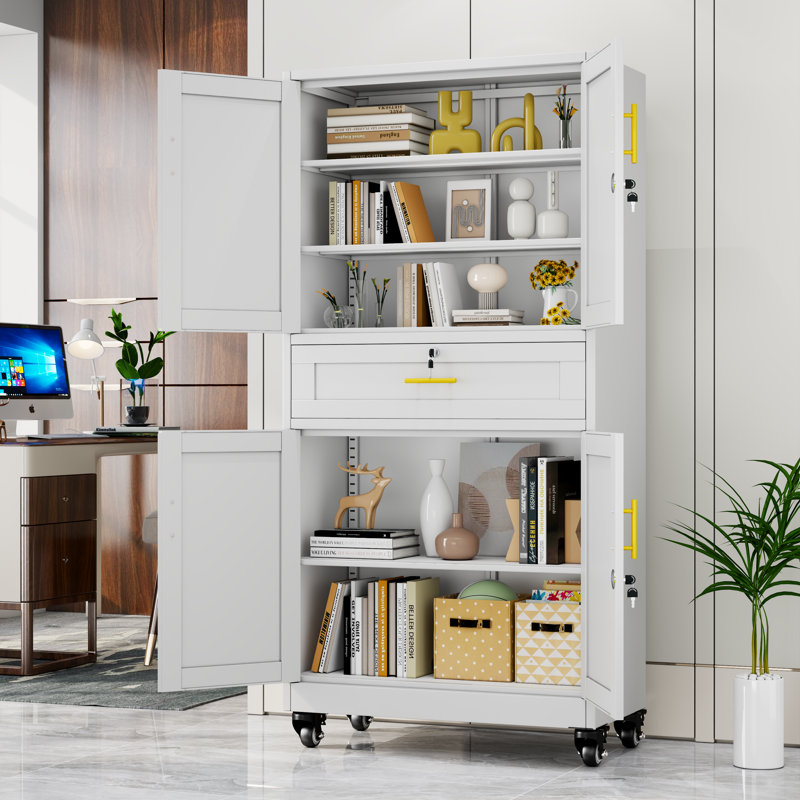Tall Metal Rolling Tool Garage Storage Cabinet with Wheels and Locking Door for Garage,Home,Office,Shop (Black, 71" H x 35.43W x 15.74" D)