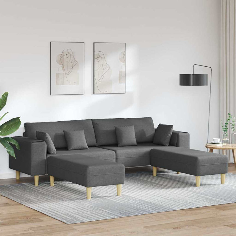 Canapé 3 pièces vidaXL avec coussin gris foncé, Tissu gris foncé, Neutre