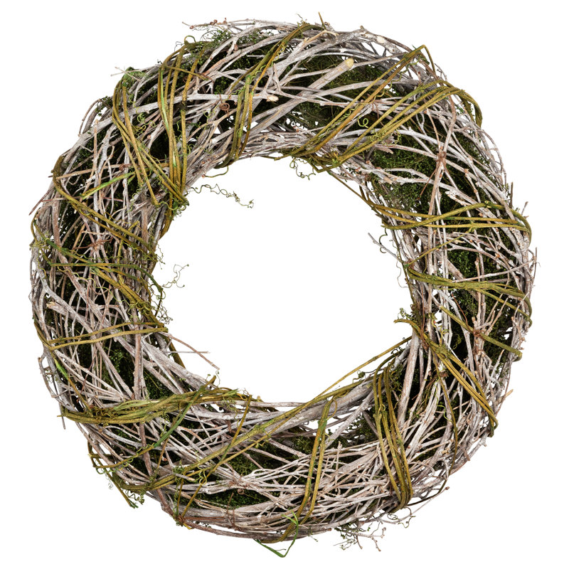 Couronne artificielle de brindille de mousse verte et blanche 14 po