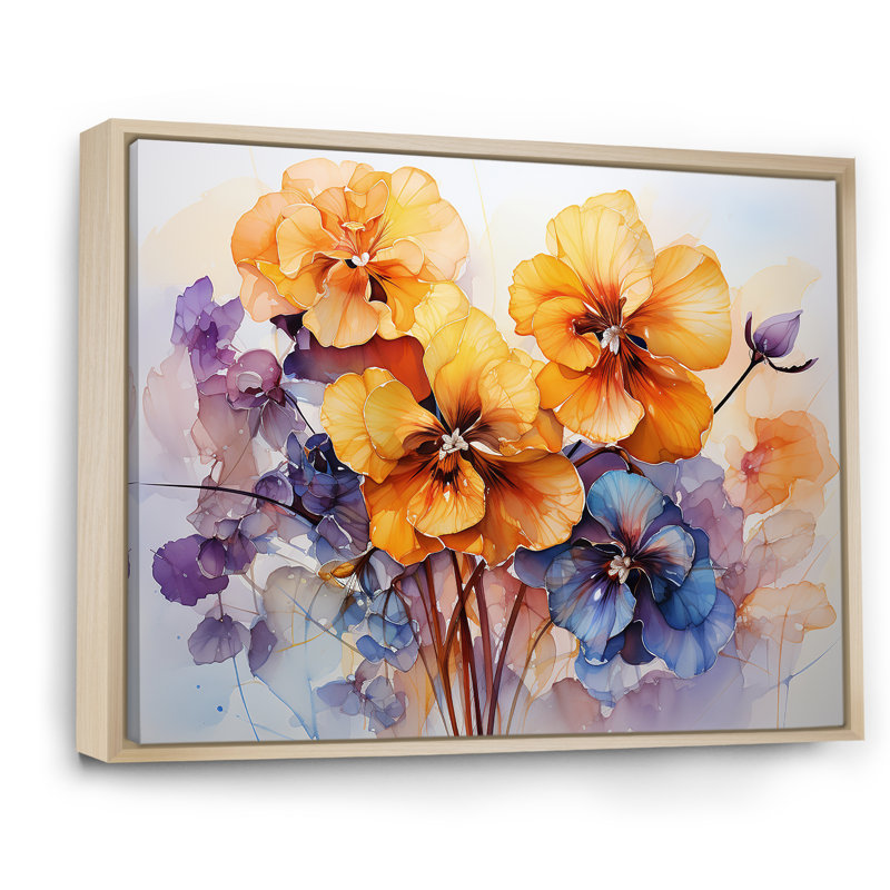 «Pansies Gilded Elegance Bouquet II», reproduction sur toile, Cadre naturel flottant, H 34 po x l 44 po x P 1,5 po