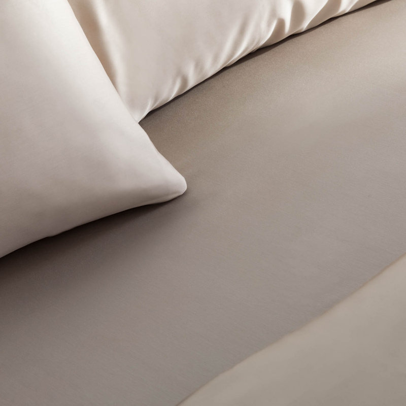 Satin Solid Colour Sheet Set, Sandstone, Split King Sheet Set + Fitted Sheet + 2 Pillowcase