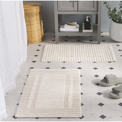 Greyson Striped Hand Woven Cotton Machine Washable Solid Color Bathmat