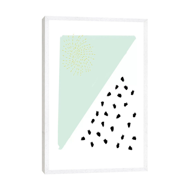 Mint And Gold Abstract by Leah Straatsma - Print on Canvas, 101.6cm H x 66.04cm W x 3.81cm D, White Floater Framed