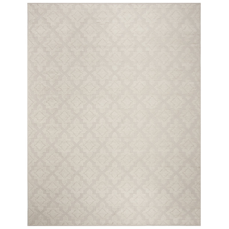 Vermont Hand Woven Wool/Cotton Geometric Rug in Ivory, Rectangle 8' x 10'
