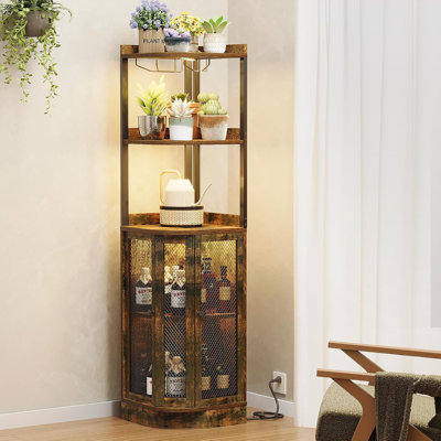 65" Corner Bar Cabinet with Power Outlet and LED Strip