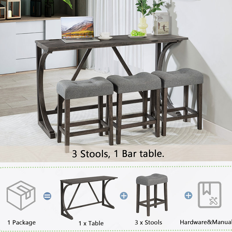 Ensemble de table de salle à manger 4 pièces, Gris foncé, Gris / Gris foncé