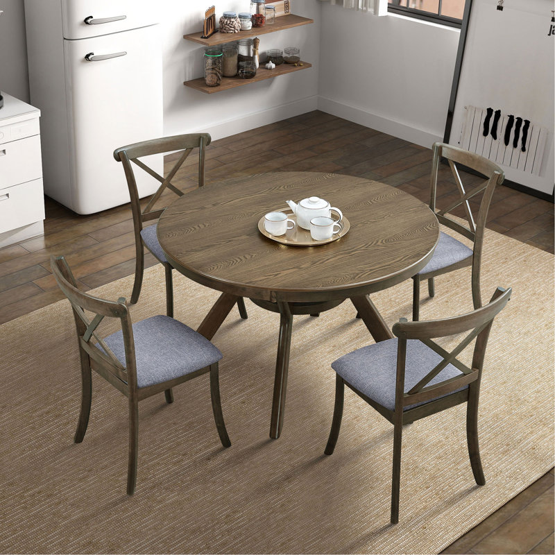 47.24''Round Rubber Wood Dining Table For 4-6 With Wooden Trestle Pedestal Base,Modern Kitchen Wooden Table Dinner Table For Dining Room, Living Room(1Table)