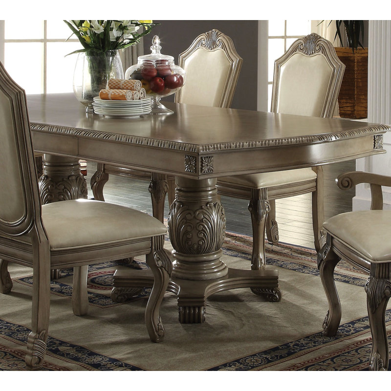 Ensemble de table de salle à manger formel, 7 Pieces: Table, 4 Side Chairs, 2 Arm Chairs, Grey