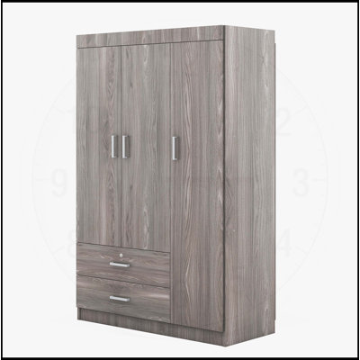 Stylish 3-Door Wardrobe With 2 Drawers For Bedroom Organization
