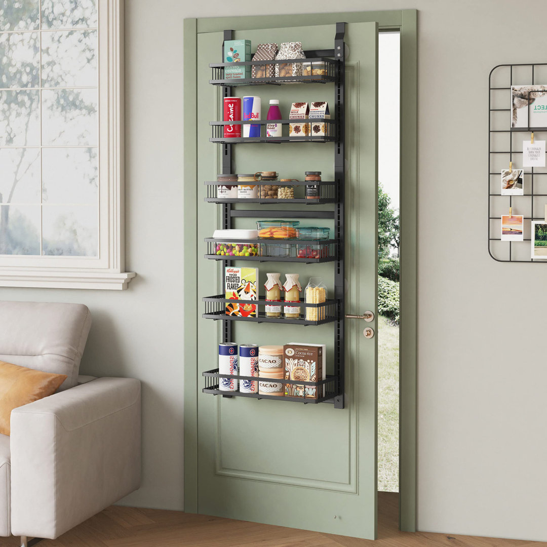 6-Tier Over Door Spice Rack, Pantry Door Organization And Storage Hanging Door Storage Kitchen Metal Hanging Kitchen Spice Rack Can Organizer Black