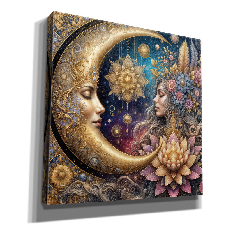 "Epic Graffiti" Golden Moon "par Rey Klimt, art mural sur toile, H 18 po x l 18 po x P 0,75 po