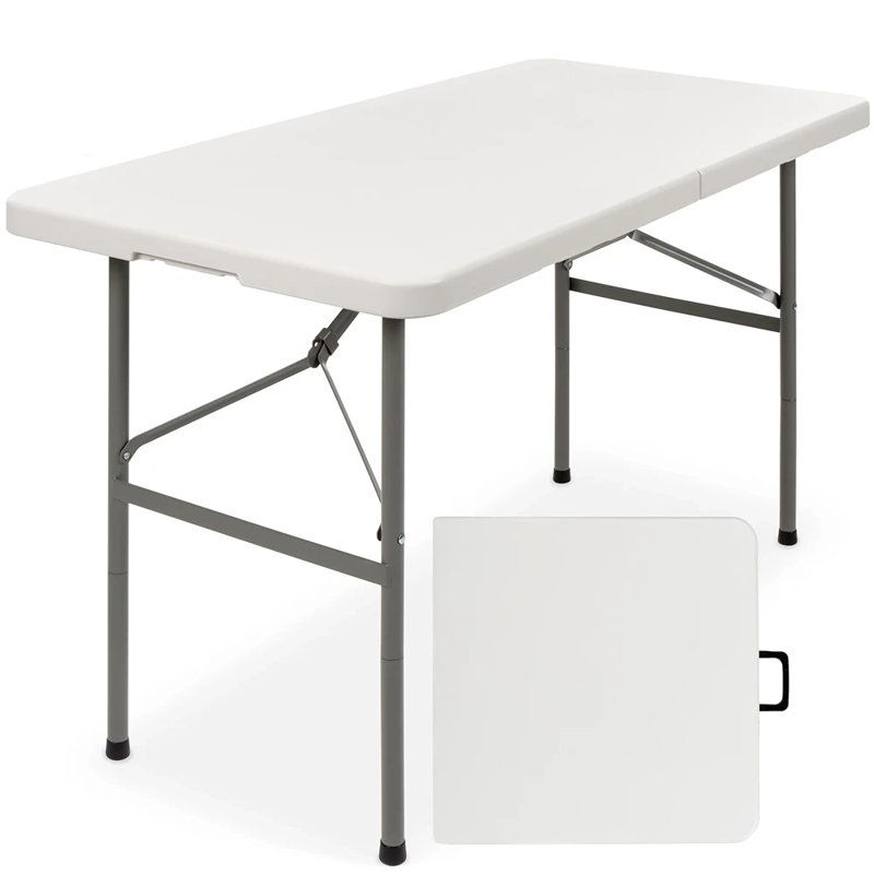 White Heavy-Duty 4ft Folding Plastic Table with Handle
