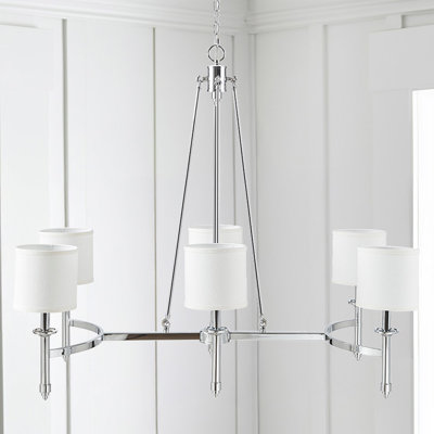 Lustre 6 lumières avec abat-jour tambour en tissu Voir ci-dessous