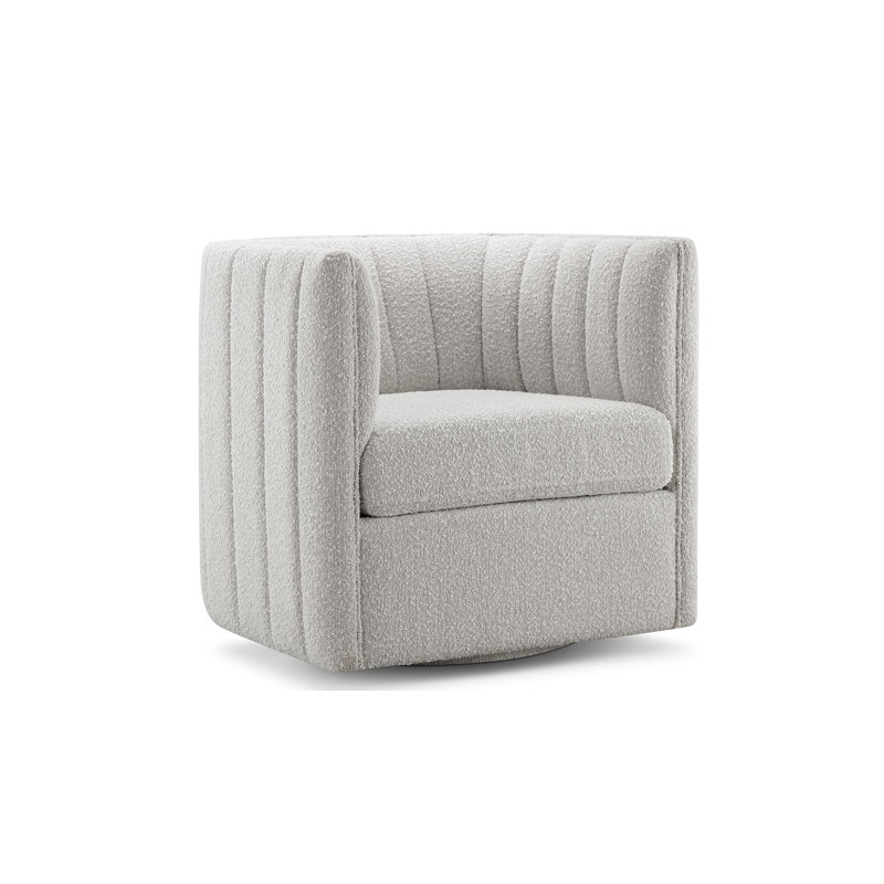 Irasema Upholstered Swivel Barrel Chair, Beige Microfiber/Microsuede