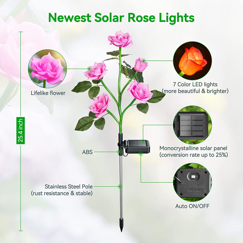 Luminaire solaire pour l'extérieur, décoration de jardin, 7 fleurs solaires changeantes et imperméables avec 20 roses plus grandes et réalistes, panneau de taille agrandie pour patio, jardin, cimetière, décoration, cadeaux