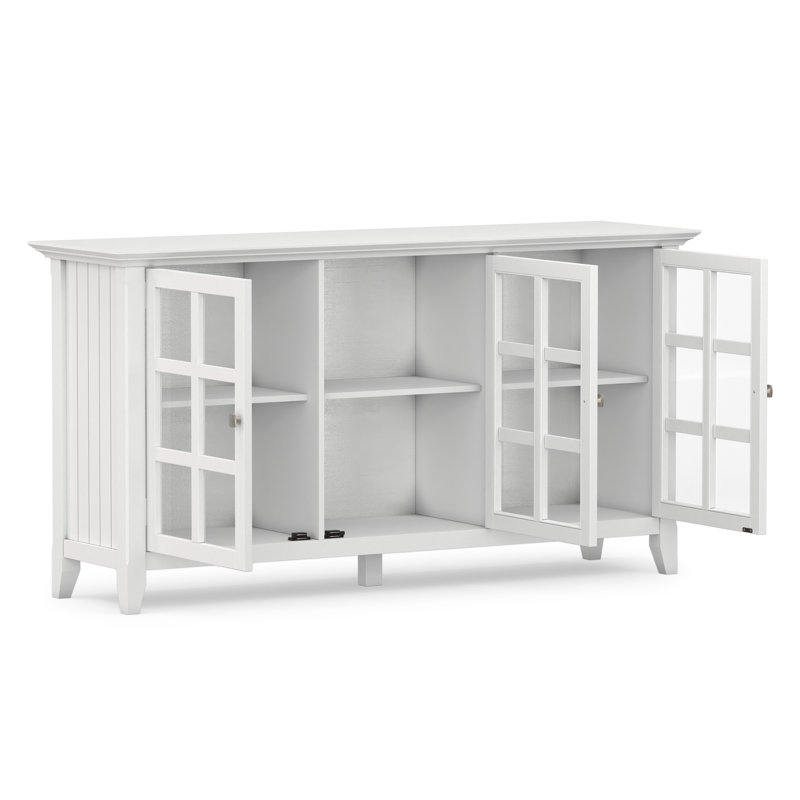 Acadian 62"W Solid Wood Transitional Storage Cabinet with Glass Doors and Adjustable Shelves, White