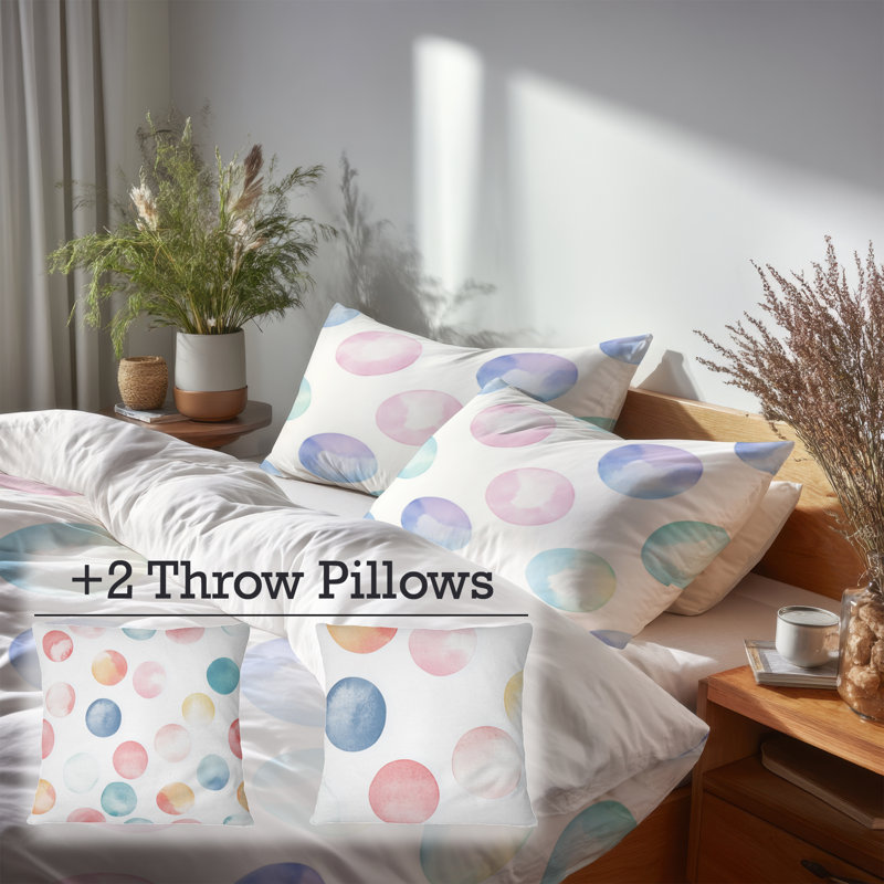 Ensemble de literie pour enfant 5 pièces - Ensemble de housse de couette et coussins Shapes Sweet Circles, Grand lit
