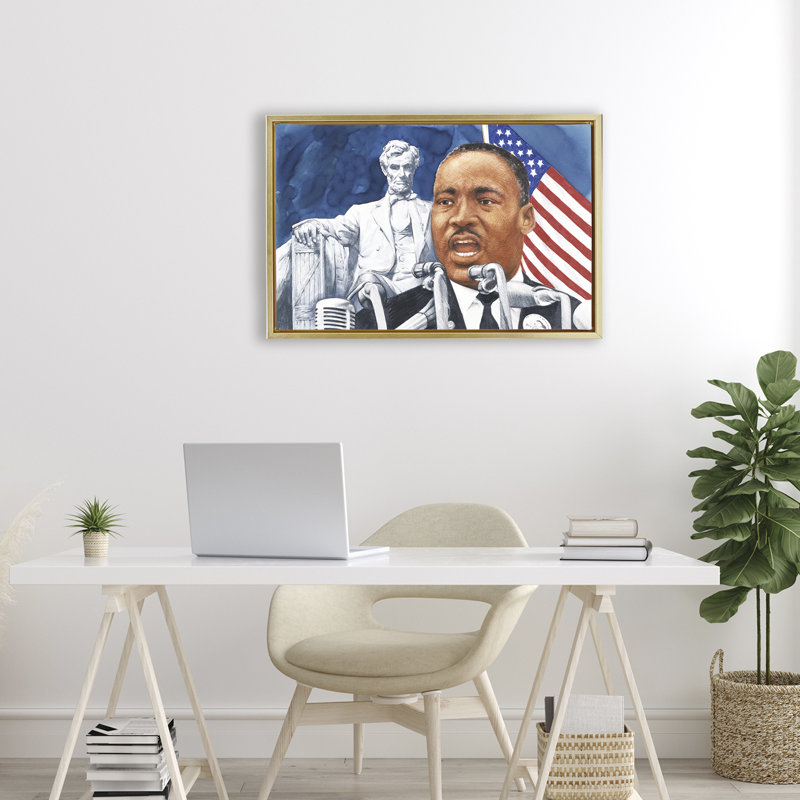 1960s American Speech Portrait Floating Frame, design by Wind River Studios, 17" H x 25" W, Metallic Gold Floater Frame