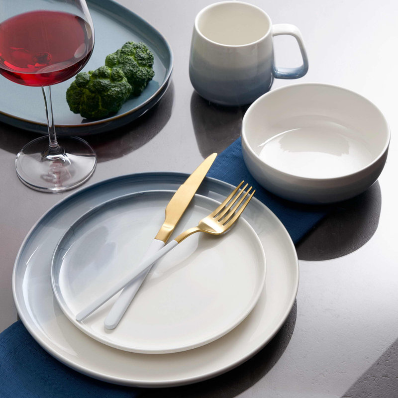 Kimono 20 Piece 18/10 Stainless Steel Cutlery Set, Service for 4, White/Gold