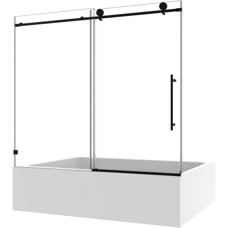  Frameless Tub Shower Door 56-60" W X 63" H, Bathtub Sliding Shower Door With 5/16"(8Mm) ANSI Thick Tempered Glass, Explosion-Proof Film, Stainless Steel Hardware, Matte Black