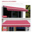 Auvent de patio 10 pi x 8 pi rouge et tissu aquatique avec cadre en aluminium et rétraction manuelle pour terrasse, balcon, cour rouge 8 pi, manivelle