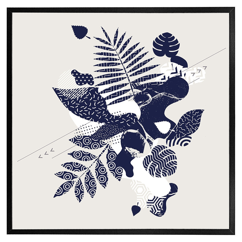 Encinitas Decorative Leaf Prints - Single Picture Frame Print, Black Framed, 31cm H x 31cm W x 4cm D