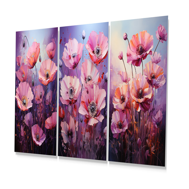 Ensemble de 3 affiches murales lilas roses et mauves - coquelicots, H 28 po x l 36 po