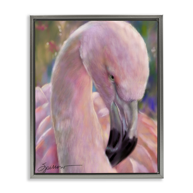 Cadre flottant Mingo The Flamingo, design par Mary Sparrow, Cadre flottant gris lustré, H 21 po x l 17 po