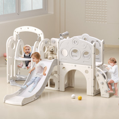 Toddler Slide, Kids Swing and Slide for Toddlers Outdoor Indoor Playset for Toddlers with Basketball Hoop and Ball Playset Telescope Playground