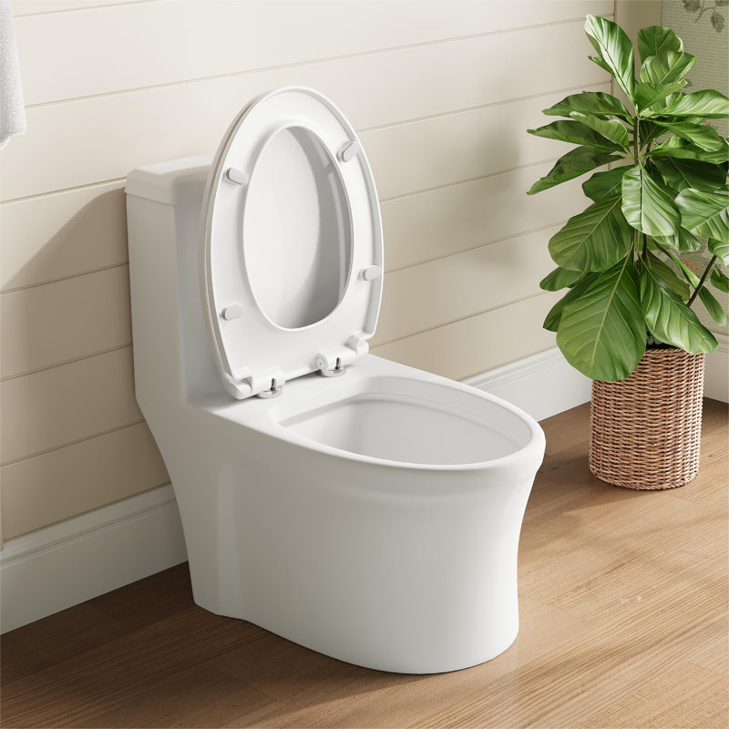Durable Soft Close 17 Inch White Flat Front Toilet Seat Round Quick Install