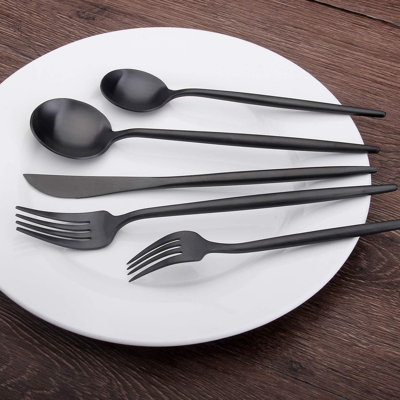 20-Piece Matte Black Flatware Set For 4, Stainless Steel Satin Finish Silverware Set With PVD Coating, Durable Dishwasher Safe Cutlery Set For Home And Restaurant
