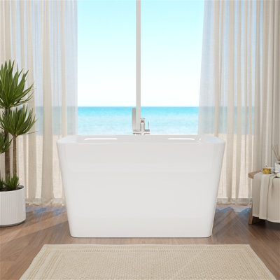 47" L x 27" W Modern Rectangular Freestanding Soaking Acrylic Small Bathtub with Integrated Seat, Non-Slip in Compact Bathrooms